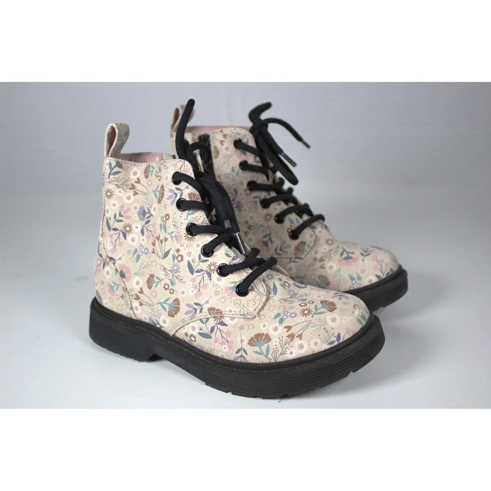 Art Class Zoe Girls US 13 Combat Boots Light Pink Floral Side Zipper Lace Up